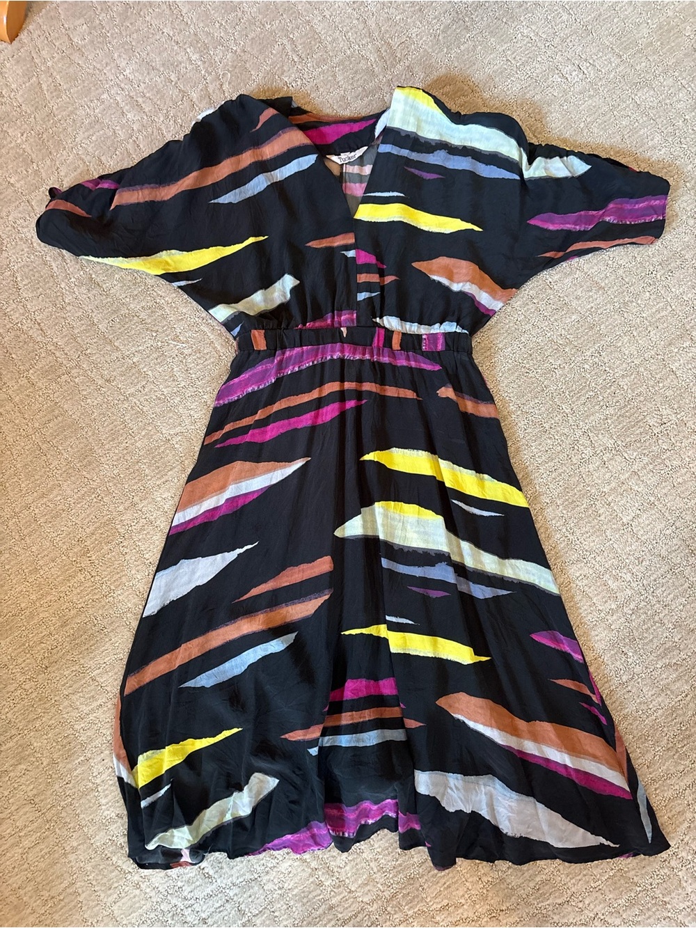 TUCKER Silk Multi color -Stripe V-Neck Women’s Dress